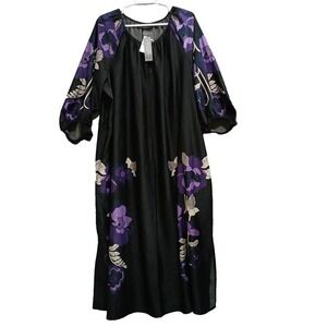 Lane Bryant Womens Maxi Kaftan Dress Plus 20 Black Floral Flowy Belted‎ New